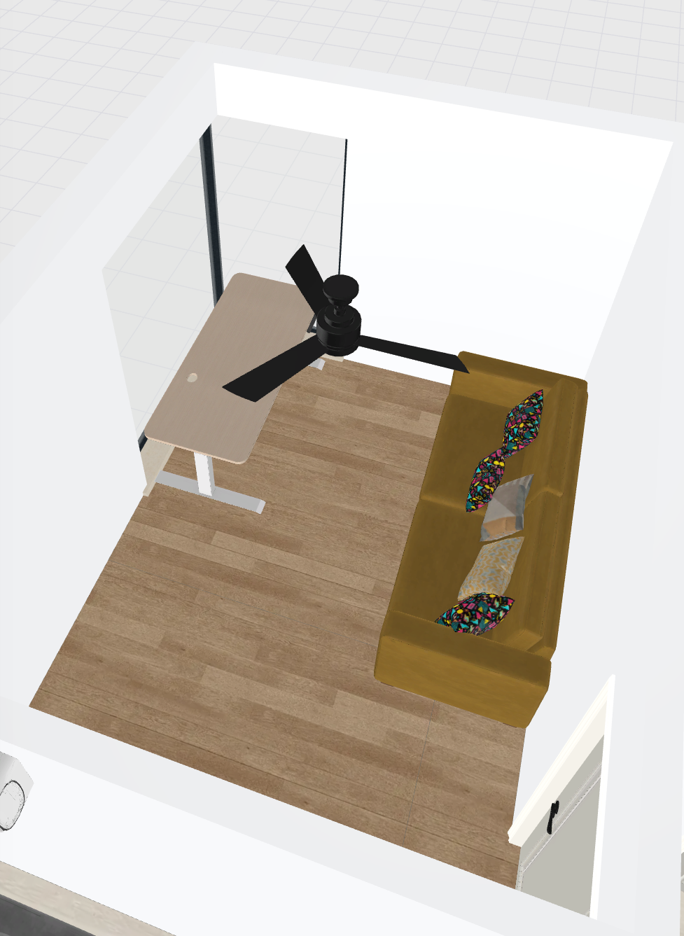 Studiu Homestyler pentru biroul reglabil și canapeaua extensibilă din camera de lucru